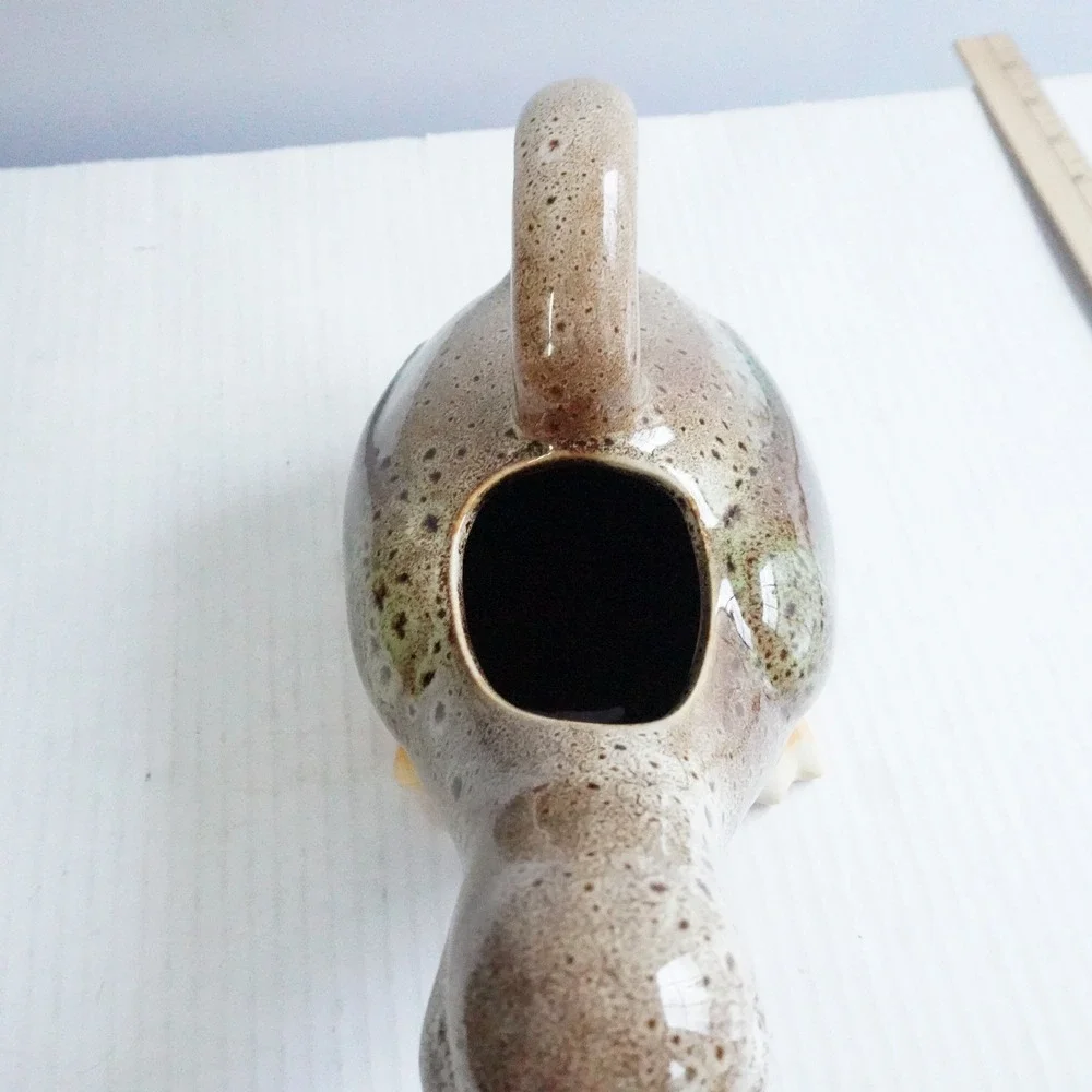 Ceramic Duck Pitcher Cream Brown Speckled Orange Beak Handle Farm Whimsical‎